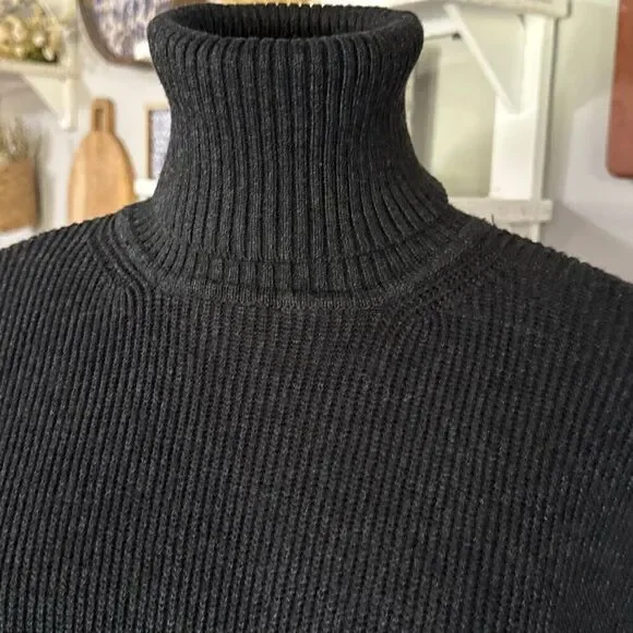 Zara knit ribbed turtleneck sweater womens size small tie waist modest minimalis - Picture 2 of 10